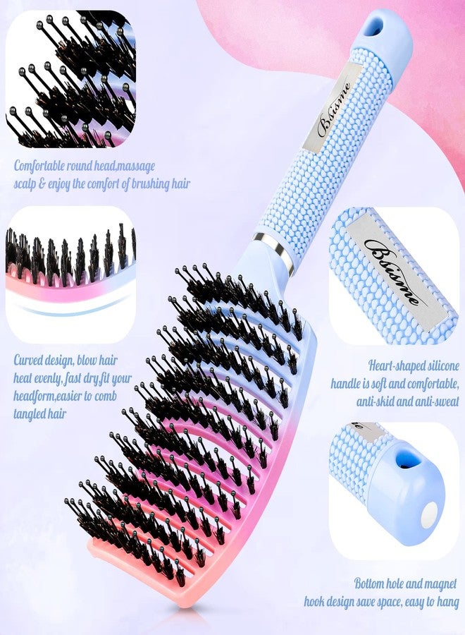 Bsisme Boar Bristle Hair Brush, Curved Vented Detangler Brush Faster Blow Drying, Paddle Detangling Brush for Women Men Kids Wet Dry Long Curly Thick Straight Hair, Make Hair Shiny and Healthier(Purple+Blue) - Image 2